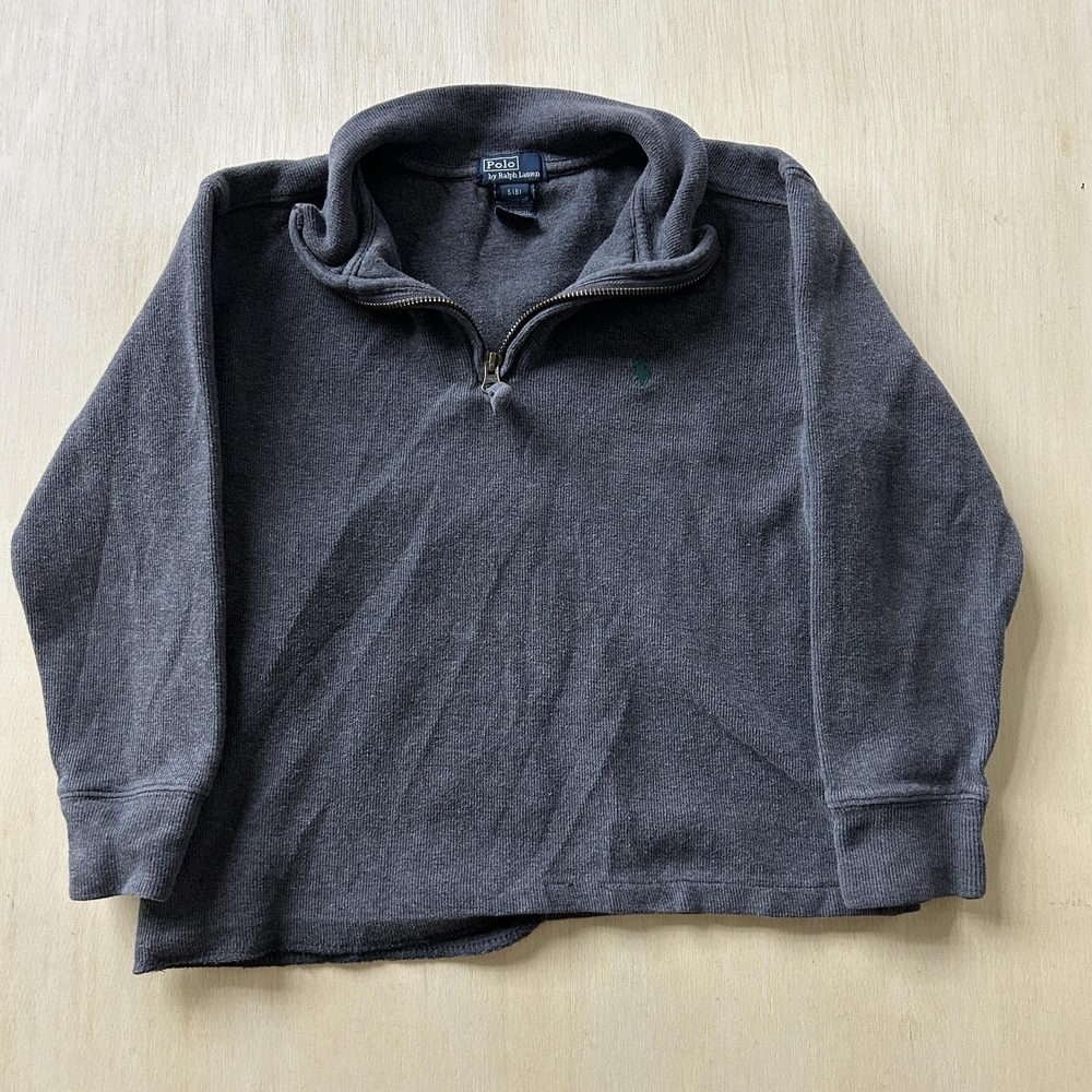 Polo Ralph Lauren Sweater Boys‎ 8 Gray Cotton Quarter Zip Knit Pullover Logo